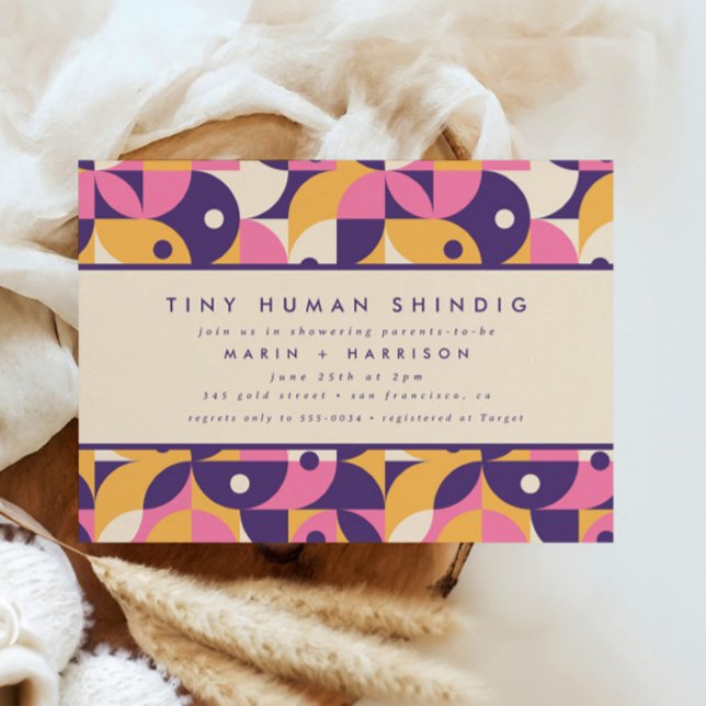 Invitación Funky Modern Purple Tiny Human Shindig Baby Shower (Subido por el creador)