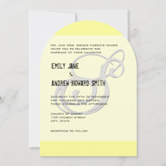 Invitación Funky Monograma Elegante Plata Gris Amarillo Metál