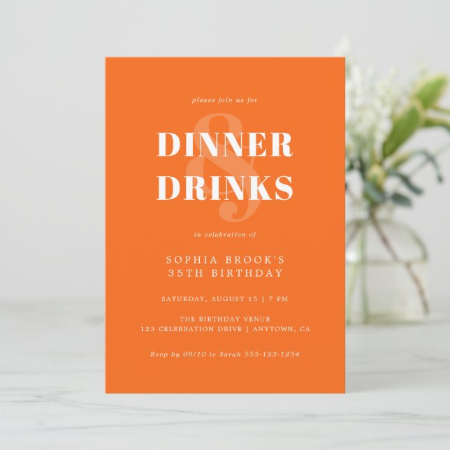 Invitación Funky Naranja negrita tipografía cumpleaños cena (Anverso de pie)