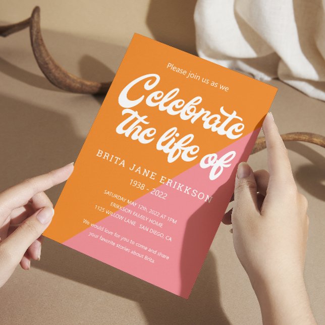 Invitación Funky Naranja Retro Rosa Celebración de la Vida (Subido por el creador)