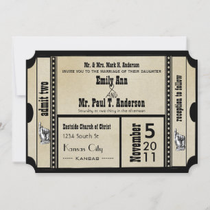 Invitación Funky Playbill Boda Ticket Style