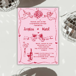 Invitación Funky Retro Hand dibujó el ensayo Boda Cena