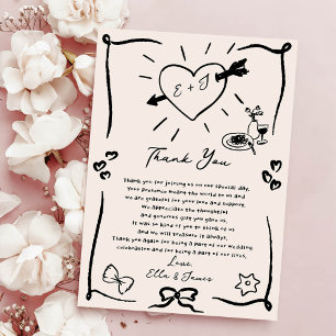 Invitación Funky Retro Mano Dibujada Boda Blac Gracias Tarjet