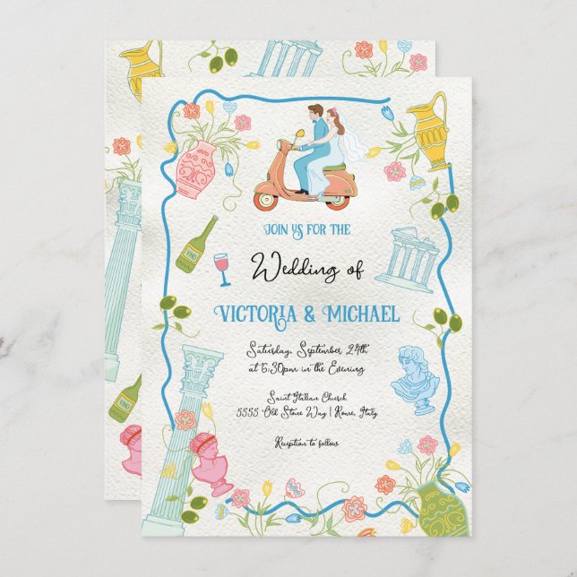 Invitación Funky sacó a la novia italiana de Groom en Boda de (Anverso / Reverso)