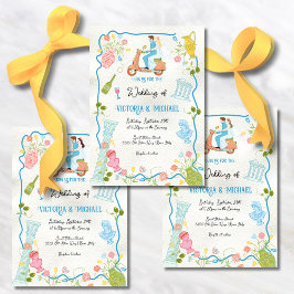 Invitación Funky sacó a la novia italiana de Groom en Boda de