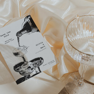 Invitación Funky Save the Date Retro Champagne Tower Y2K