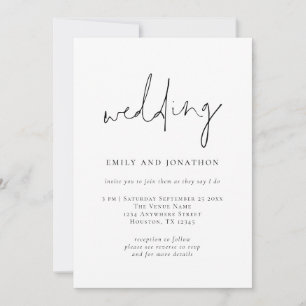 Invitación Funky Script QR Code Black White Boda