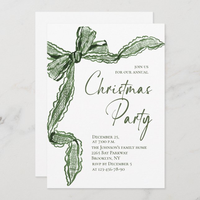 Invitación Funky Whimsical Christmas Green Bow Holiday Party (Anverso / Reverso)