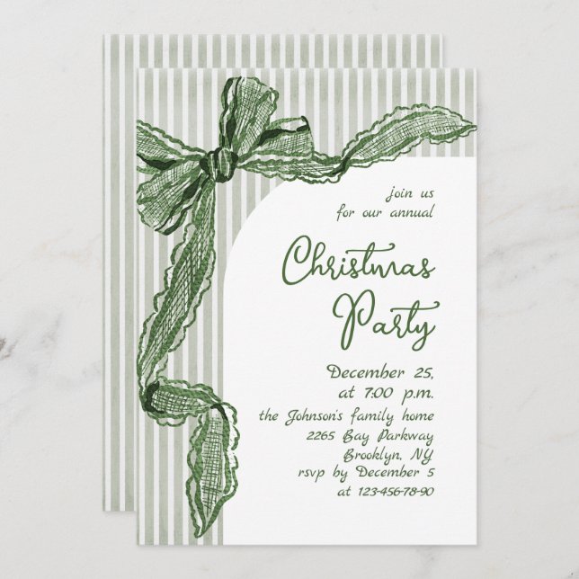 Invitación Funky Whimsical Christmas Green Bow Holiday Party (Anverso / Reverso)