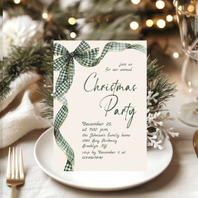 Invitación Funky Whimsical Christmas Green Bow Holiday Party (Subido por el creador)
