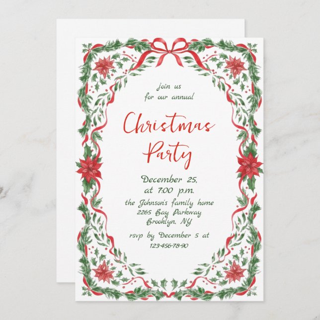 Invitación Funky Whimsical Christmas Red Bow Holiday Party (Anverso / Reverso)