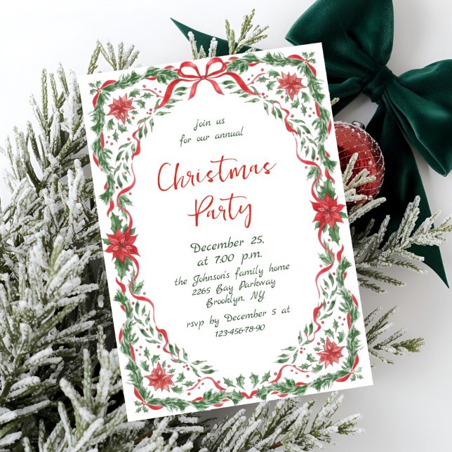 Invitación Funky Whimsical Christmas Red Bow Holiday Party (Subido por el creador)