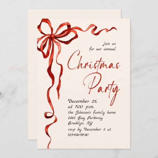 Invitación Funky Whimsical Christmas Red Bow Holiday Party (Anverso / Reverso)