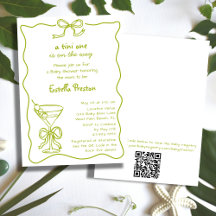 Funky Whimsical Green Martini QR Code Baby Shower