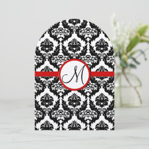 Invitación Funky y divertido Damask Red Trim Wedding Invita