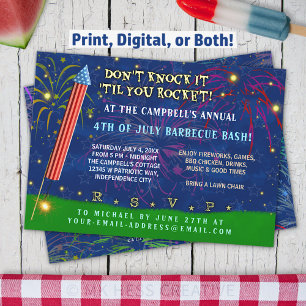 Invitación Funny 4 de julio Fiesta   BBQ de fuegos artificial