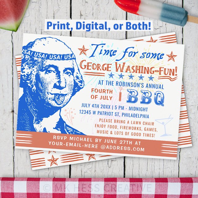 Invitación Funny 4 de julio Fiesta de barbacoa BBQ | Washingt (Subido por el creador)