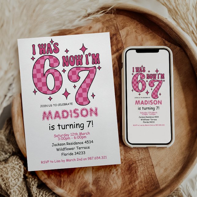 Invitación Funny 7th Birthday | “I Was 6, Now 7” Party (Funny 7th Birthday | “I Was 6, Now 7” Party Invitation
)