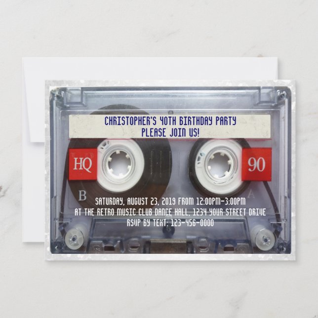 Invitación Funny 80 Cassette Mixtape 40th Birthday Fiesta (Anverso)