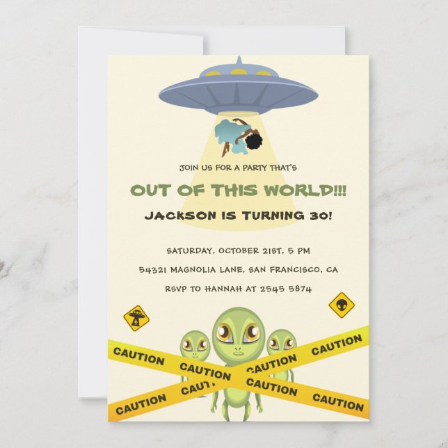 Invitación Funny Alien y Spaceship Cumpleaños (Anverso)