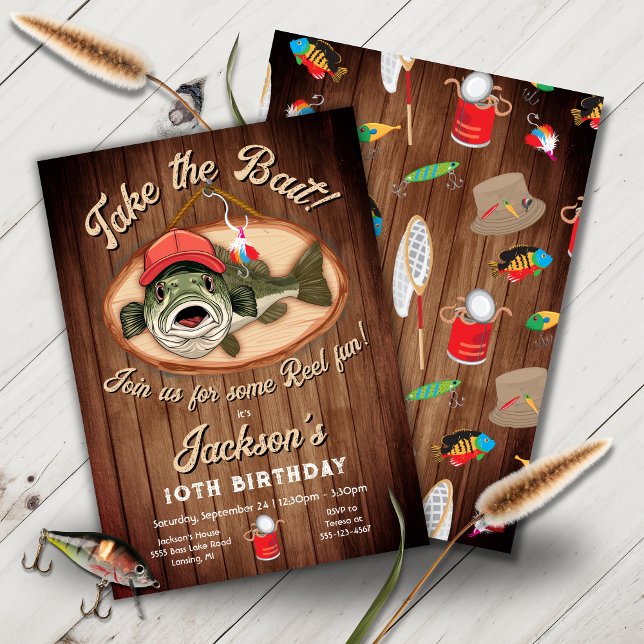 Invitación Funny Bass fish Reel Fun Birday Party (Subido por el creador)