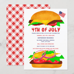Invitación Funny bbq burger bandera estadounidense plaid el 4