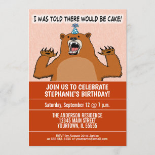 Invitación Funny Bear quiere fiesta de cumpleaños de pasteles
