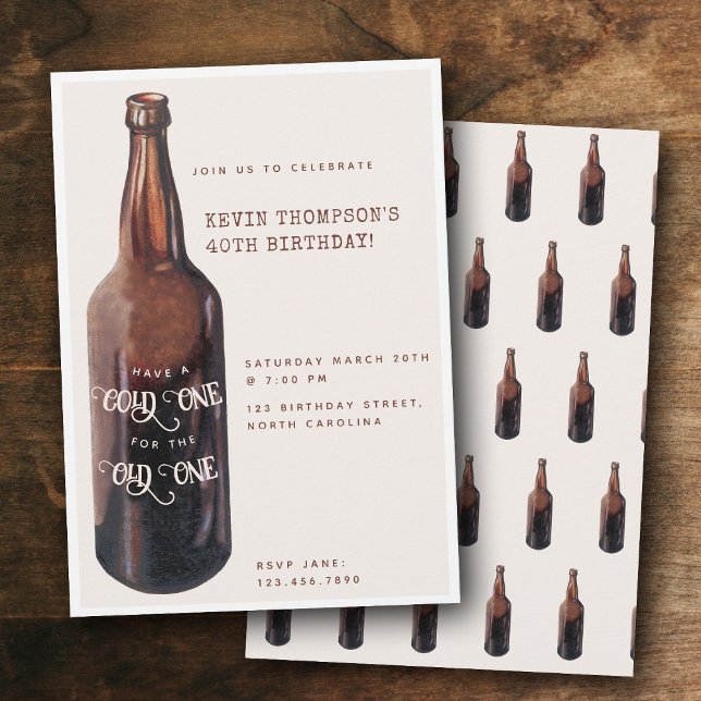 Invitación Funny Beer Bottle Cold One Old One Birthday Party (Funny Beer Bottle Cold One Old One Birthday Party Invitation)