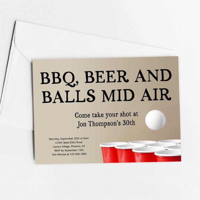 Invitación Funny Beer Pong BBQ Birthday Bachelor Party (Subido por el creador)