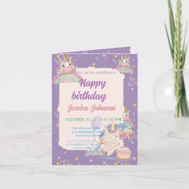 Invitación Funny Birthday Unicorn (Anverso)