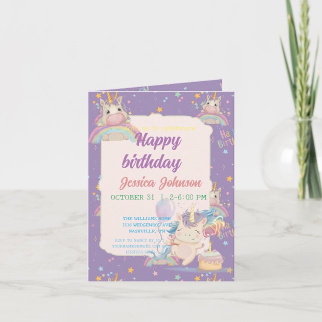 Invitación Funny Birthday Unicorn (Anverso)
