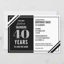 Invitación Funny Black and White 40th Birthday Fiesta
