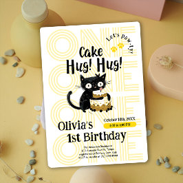 Invitación Funny Black Cat Fiesta de primer cumpleaños