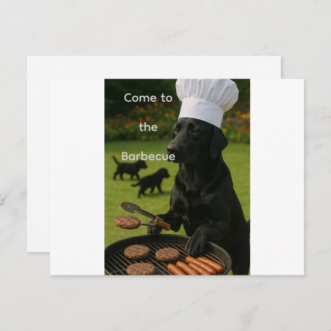 Invitación Funny black Labrador grill chef (Anverso / Reverso)