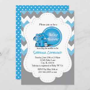 Invitación Funny Blue Chevron Silly Elephant   BABY SHOWER