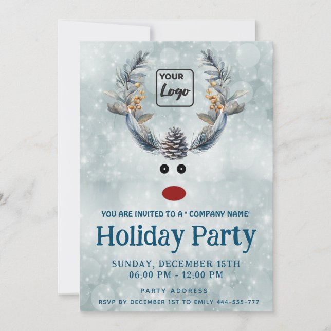 Invitación Funny boho logo de feriado de renos (Anverso)