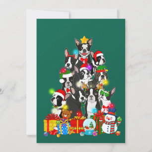 Invitación Funny Boston Terrier Christmas Tree Lights Puppy