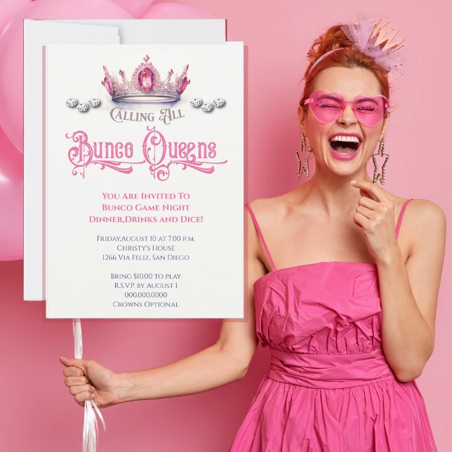 Invitación Funny Bunco Queen Game Fiesta (Fun Funny Bunco Invite for All Bunco Queens. Invite your friends to a Bunco party. )