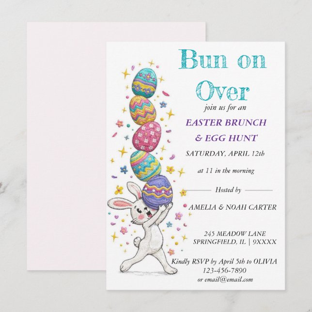 Invitación Funny Bunny Easter BRUNCH & HUNT (Anverso / Reverso)