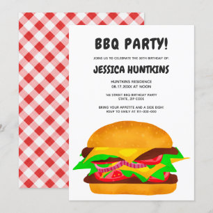 Invitación Funny burger bbq hamburguesa fiesta de 30 años pla
