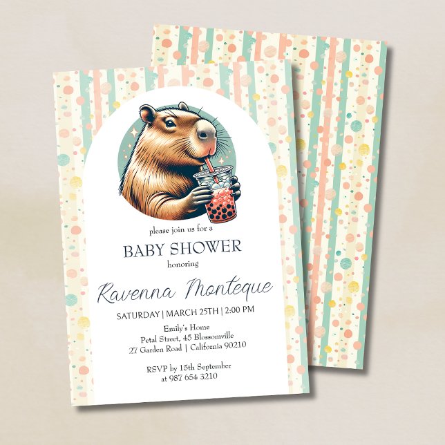 Invitación Funny Capybara Striped Personalized Baby Shower (Subido por el creador)