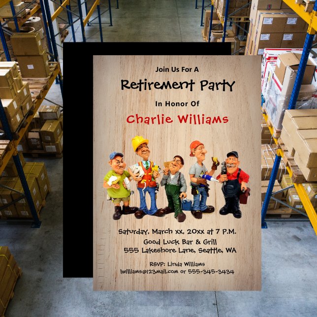Invitación Funny Caricature Retirement Party  (Fun Retirement Party Casual with RSVP Invitation)