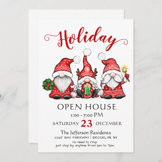 Invitación Funny Casa Abierta de Navidades de Santa Gnomes (Anverso / Reverso)