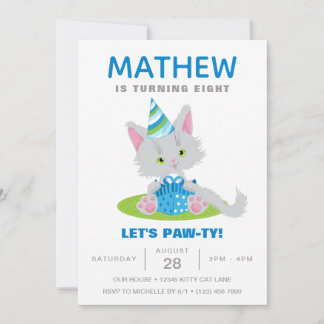 Invitación Funny Cat Fiesta Kitten Balloons Niños Cumpleaños