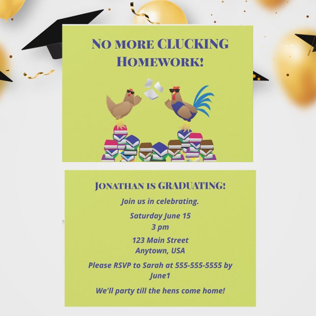 Invitación Funny Chicken Graduation No More Clucking Homework (Subido por el creador)