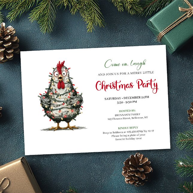 Invitación Funny Chicken Minimalist Holiday Party Printable (Funny Chickens Minimalist Holiday Party Printable)