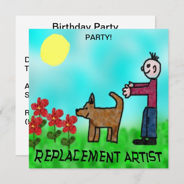 Invitación Funny Childlike Replacement Artist Birthday (Anverso / Reverso)