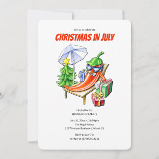 Invitación Funny Chilli Christmas in July Summer Pool Party