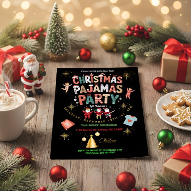 Invitación Funny Christmas Pajamas Party Chalkboard (Subido por el creador)