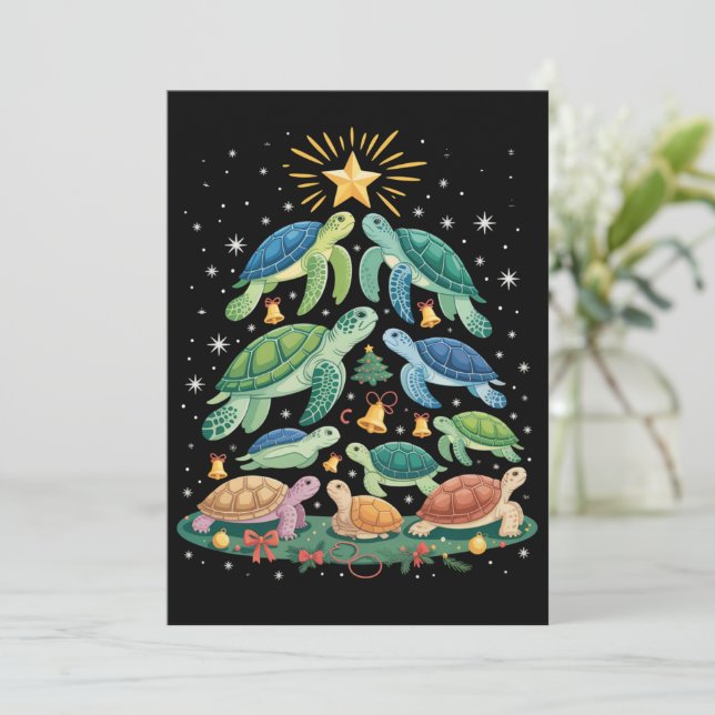 Invitación Funny Christmas Turtle Gift Turtle Christmas Tree (Anverso de pie)